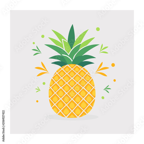Flat design sun with rays and leaf
