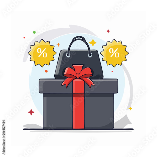 Gift box with shopping bag and percentage signs for sale
