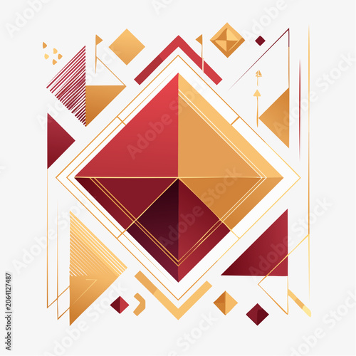 Geometric Abstract Art with Red and Gold Gradients