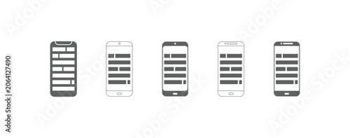 Mobile Phone Wireframe Mockup Icons Set, Smartphone UI Layout Outline Vector Collection