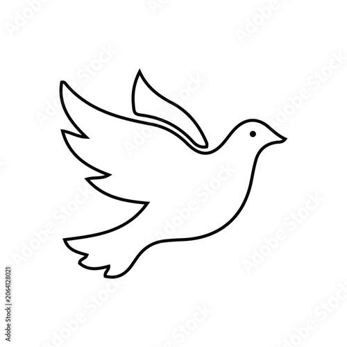 Flying dove line art vector icon. Peace bird outline illustration isolated on white background.
