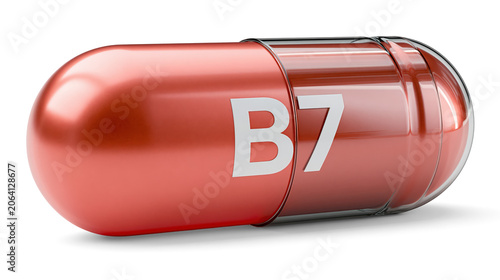 Vitamin B7 Supplement Capsule Isolated White Background