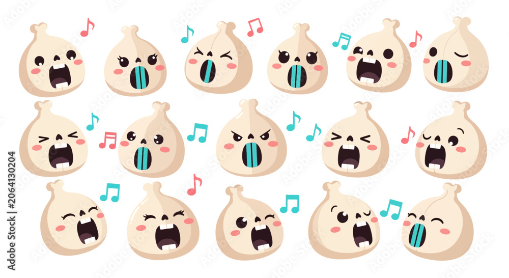 Obraz premium Cute Singing Dumpling Character Collection with Music Notes