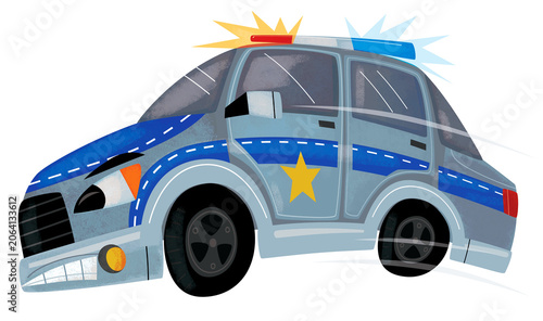 Cartoon police car policeman sedan isolated illustration for children