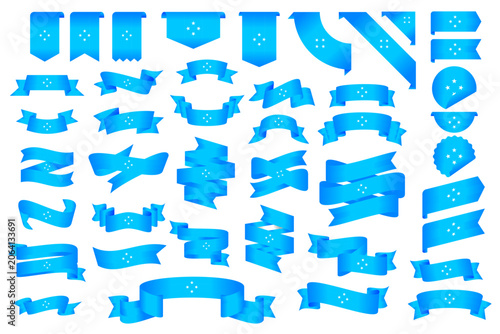 Micronesia Flag Ribbon Collection Set – Wavy Ribbon, Badge, Frame and Decorative Design Elements Vector Illustration