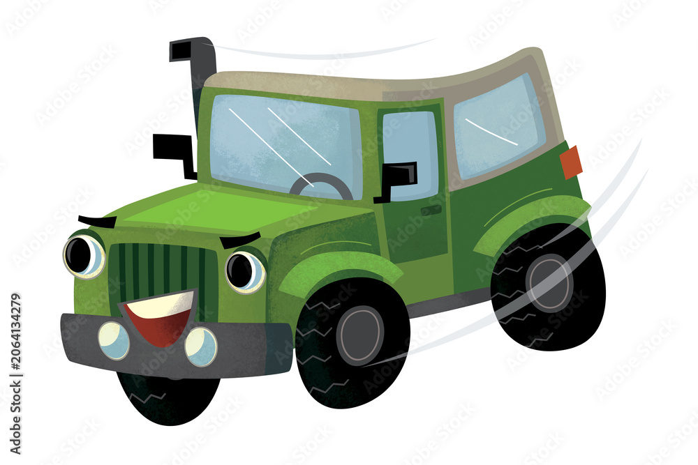 Obraz premium cool looking cartoon terrain offroad car vehicle transportation isolated illustration for children