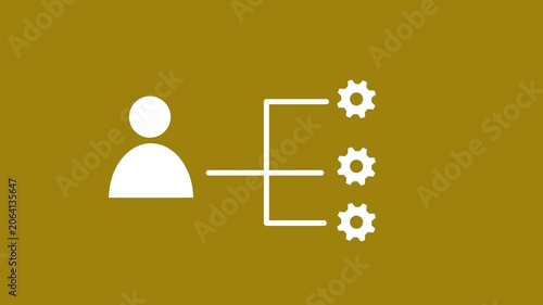 Person icon animation with rotating gears. Person icon workforce and management. Person icon technical skill graphic on yellow background