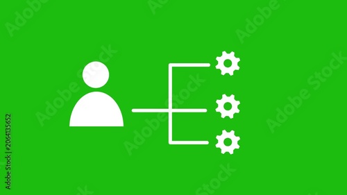 Person icon animation with rotating gears. Person icon workforce and management. Person icon technical skill graphic on green background