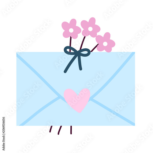 Handdrawn Envelope with Flowers and Heart