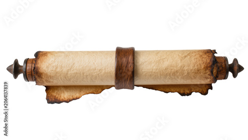 Konstfotografi Antique parchment scroll with wooden ends and burnt edges