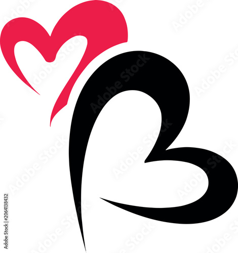 Black and red heart and letter b love logo design