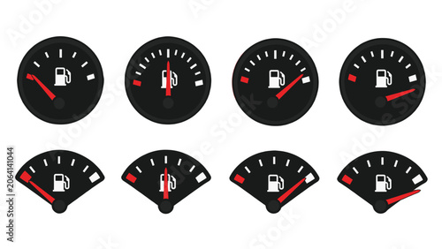 Set of fuel gauge indicators with different petrol levels