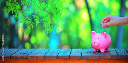 Financial Growth and Budgeting Concept with Coin Deposit into Savings Bank