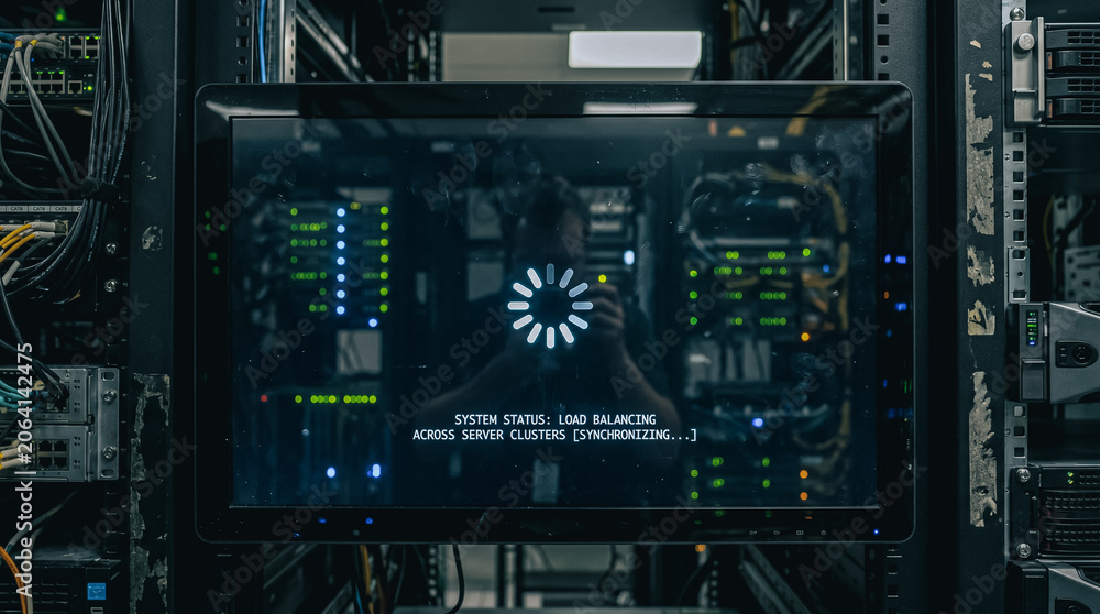 Fototapeta premium Load balancing status on a monitor in a server room