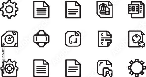 Foto Collection of minimalist black and white office supply icons.