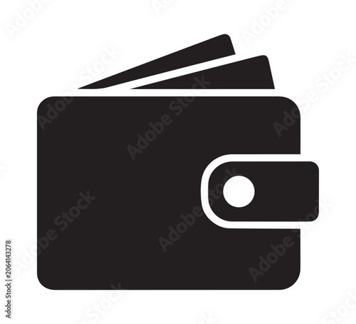 Finance and payment wallet silhouette vector icon on white background for business design