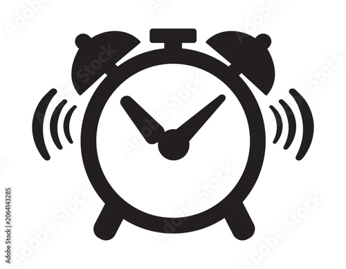 Classic ringing alarm clock silhouette vector on white background for time management and deadline concept