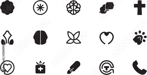 Tableau sur toile Collection of black and white symbols and icons on a plain background