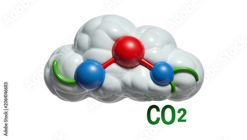 Canvastavla Carbon dioxide molecule CO2 model with red central atom and blue oxygen atoms