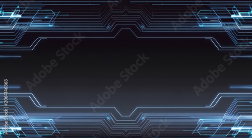 Futuristic Tech Circuit Border in Blue Neon