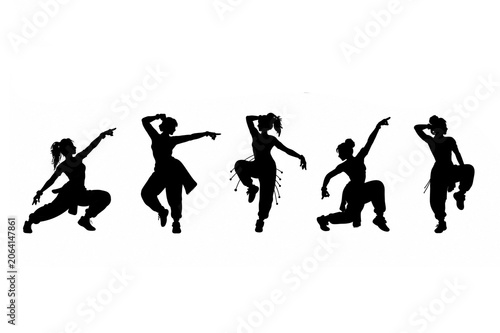 Indian culture dancing women silhouette set PNG transparent background