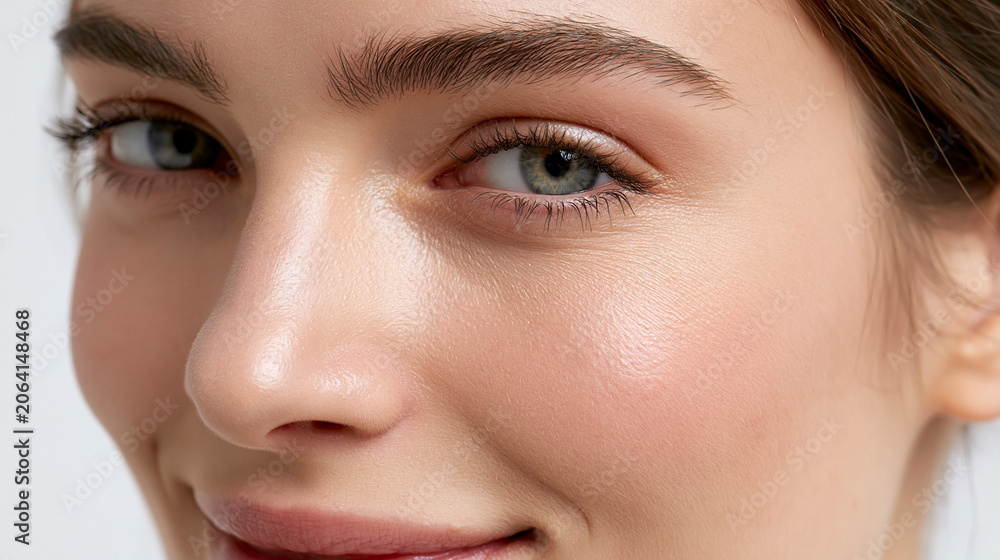 Fototapeta premium Close up portrait of young woman face with natural skin