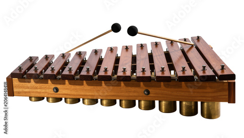 Foto Wooden xylophone with brass resonators and mallets