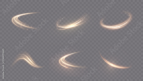 Konstfotografi Warm, golden magic slash effects with soft, glowing, curved energy lines, swirl trails, and dynamic arcs