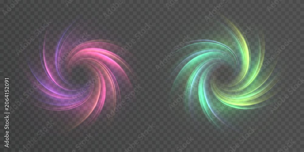 Naklejka premium A vibrant effect of swirling, glowing rays. An energetic vortex of light, the effect of a bright portal.