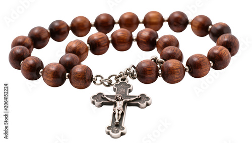 фотографія Wooden rosary beads with silver crucifix pendant