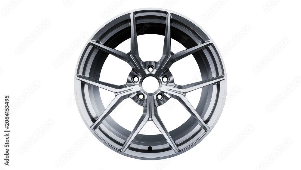 Obraz premium Polished silver alloy car wheel with ten spokes