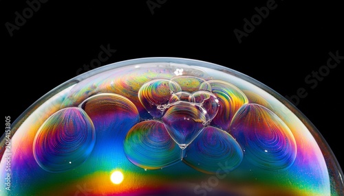 Cluster Of Realistic Soap Bubbles With Rainbow Iridescent Reflections Isolated On A Transparent Background