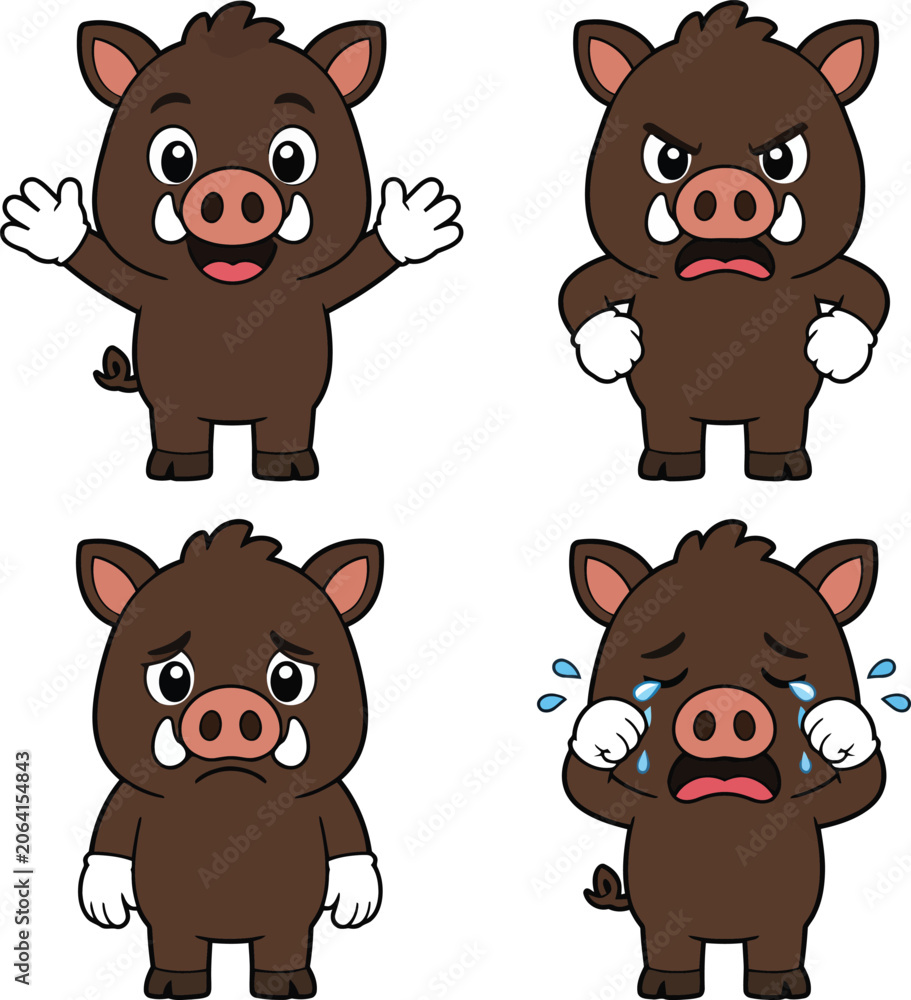 Fototapeta premium Cute Cartoon Pig Characters with Different Expressions.