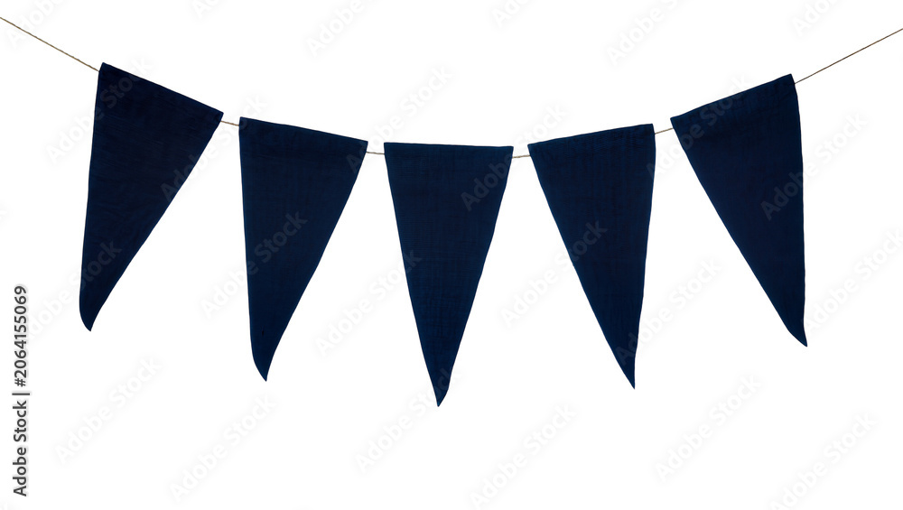 Obraz premium Dark blue triangular fabric bunting flags on string