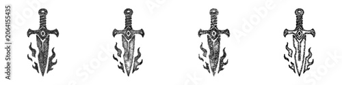 Cuadro en lienzo Sketch black and white cursed dagger icon design set