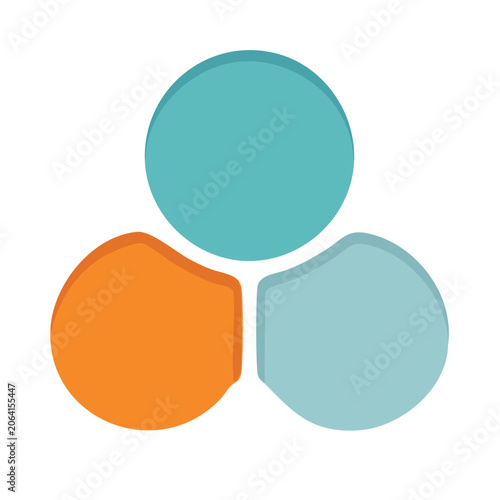 Three overlapping geometric shapes in flat design
