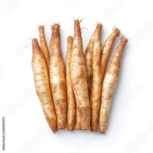 Fresh and Organic Salsify Root Stalks with Unique Texture on White Background for Culinary Use and Recipe Inspiration