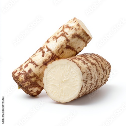 Fresh, Raw Horseradish Root on White Background Ideal for Culinary Use, Recipes, and Health Benefits in Cooking