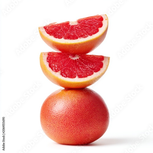 Bright and Fresh Red Grapefruit Stacked with Juicy Slices on a White Background for Healthy Eating Concepts