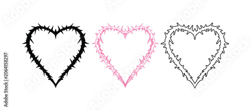 Schilderij op canvas Edgy barbed wire heart frames graphic asset collection