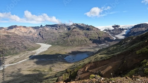 Aerial View of Glacial River Valley and Sandur Outwash Plain in Skaftafell National Park Iceland