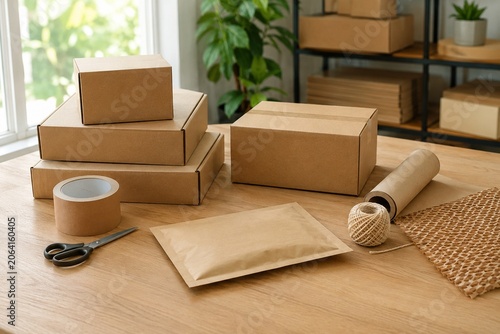 Small Online Business Packaging Supplies on Worktable