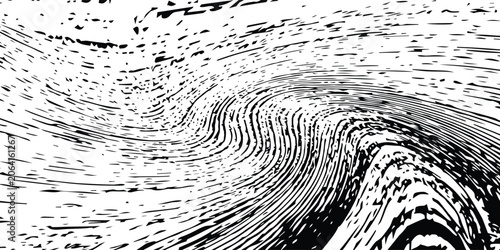 Black and white illustration of a tree ring pattern with detailed lines