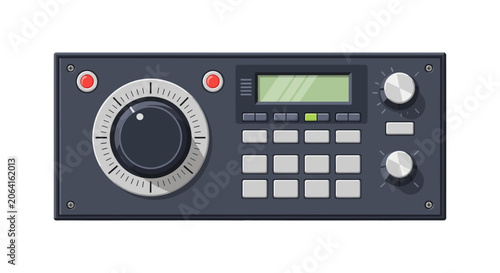 Professional Ham Radio Transceiver Vector Illustration - Amateur Radio Communication Equipment with Tuning Dial and LCD Screen