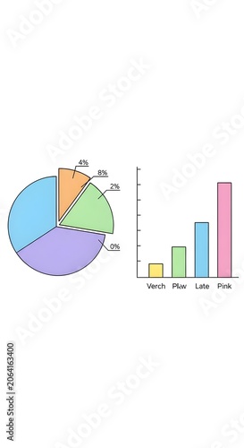 3D Pie Chart and Bar Graph Data Visualization with Colorful Segments and Percentages
