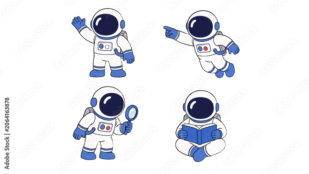 Fototapeta premium Cute astronaut character set in four different poses