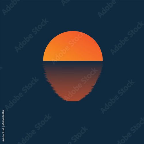Minimalist sunset reflection over calm ocean water with vibrant orange sun and deep blue sky, perfect for travel, meditation, wellness, branding, wallpapers, posters, and modern design projects.