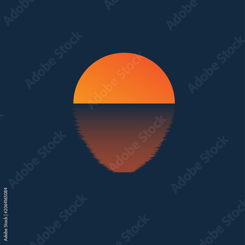 Minimalist sunset reflection over calm ocean water with vibrant orange sun and deep blue sky, perfect for travel, meditation, wellness, branding, wallpapers, posters, and modern design projects.