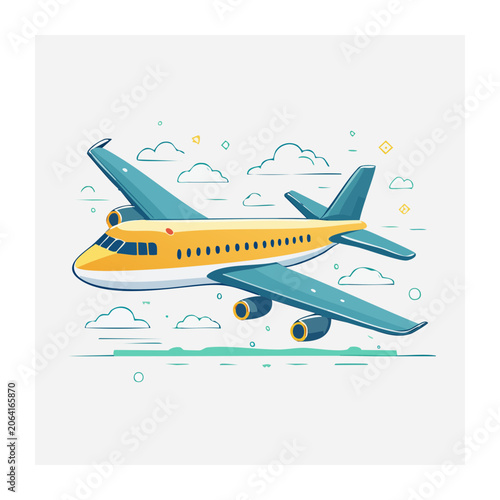 Flat design airplane flying in sky
