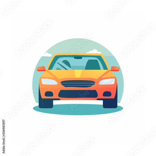 Flat design car icon with blue and orange colors